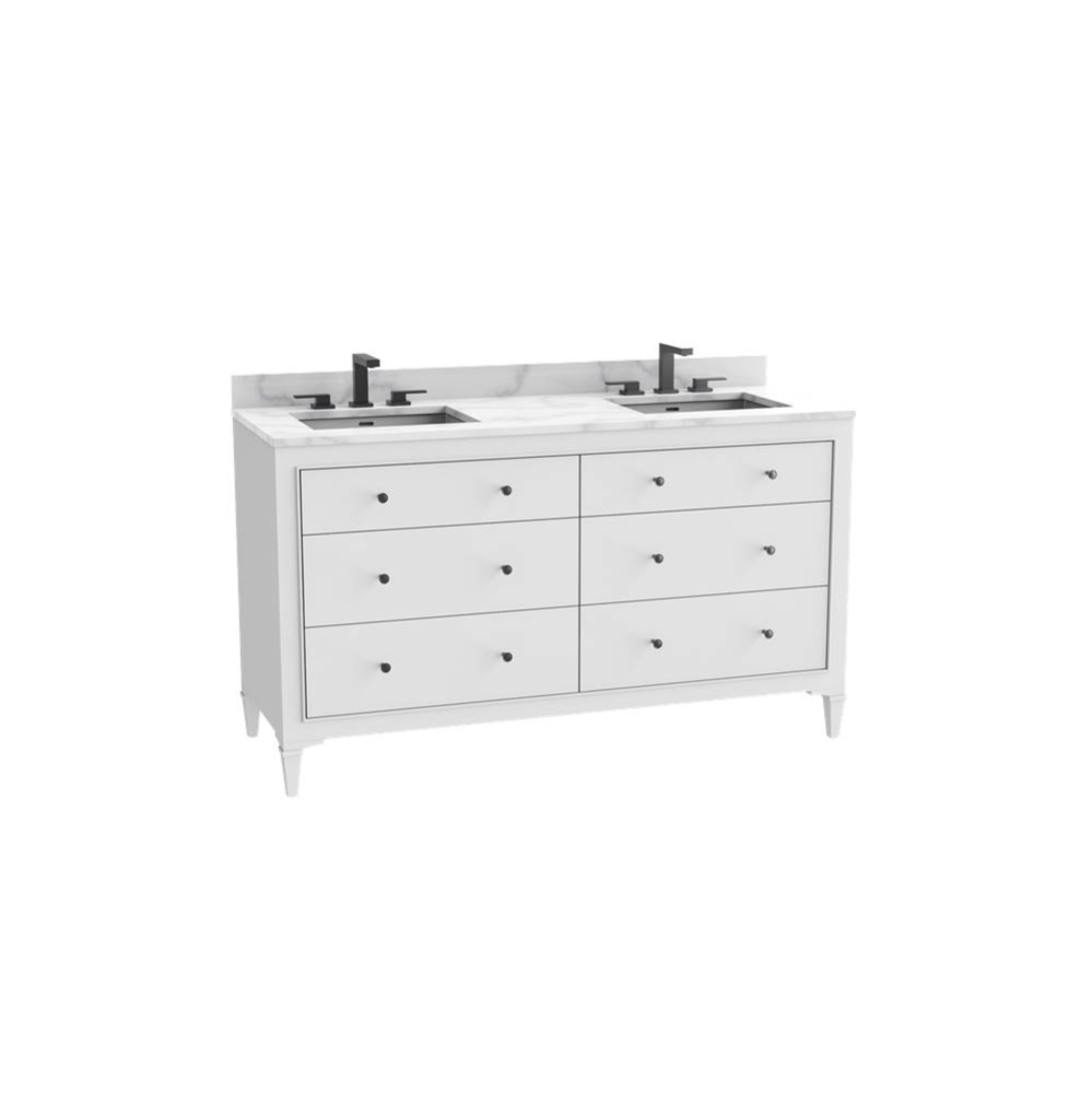 Classique 60D'' Free standing Vanity Cabinet in White/HW: Polished Chrome(PC)
