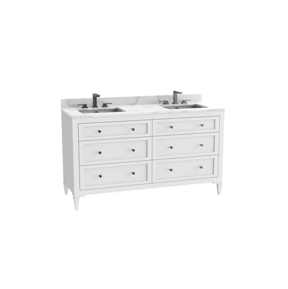 Heirloom 60D'' Free standing Vanity Cabinet in White/HW: No Handles