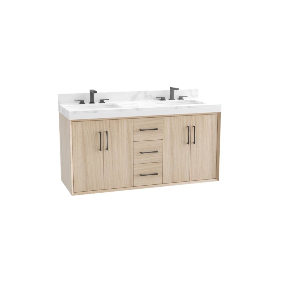 Echo 60D'' Wall Hung Vanity Cabinet in Natural Oak/HW: Polished Chrome(PC)