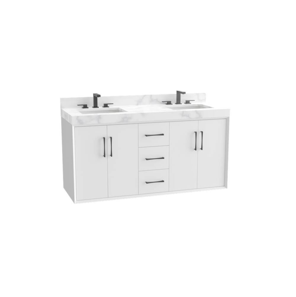 Echo 60D'' Wall Hung Vanity Cabinet in White/HW: Polished Chrome(PC)