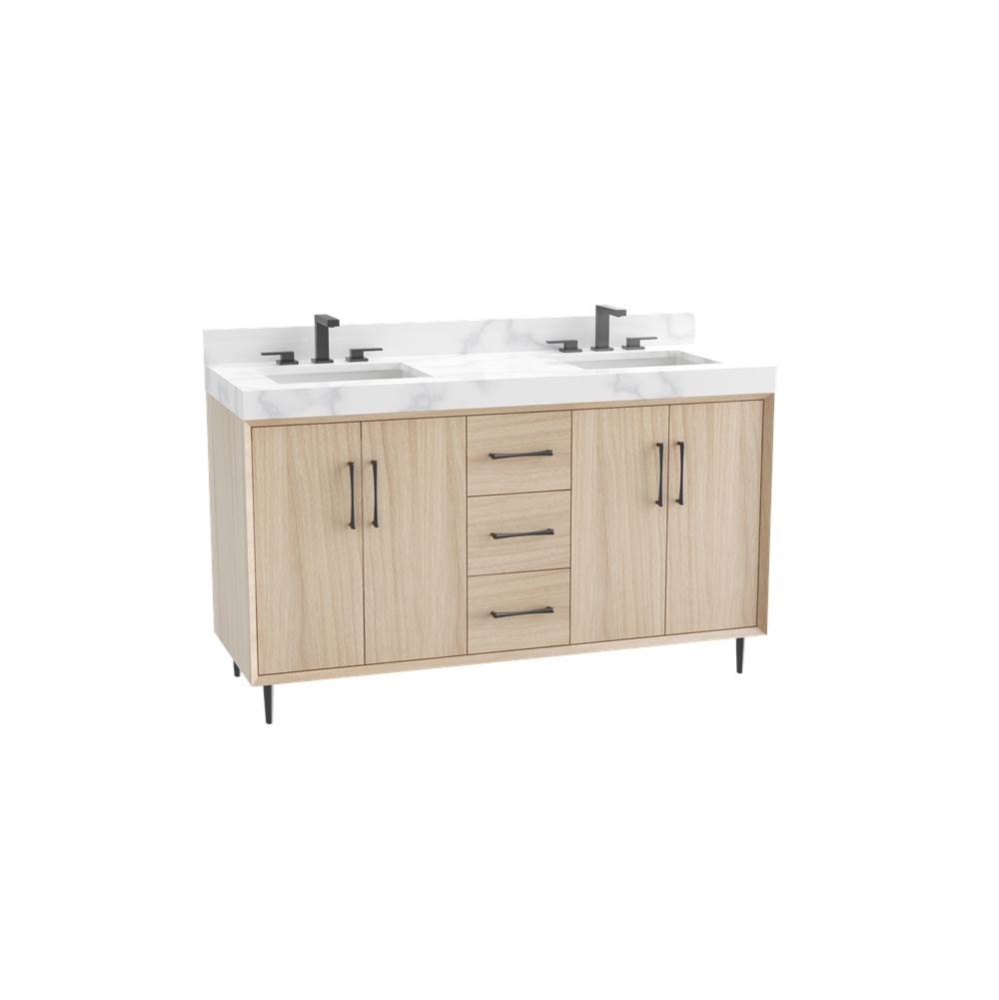 Homage 60D'' Free Standing Vanity Cabinet in Natural Oak/HW: Polished Chrome(PC)