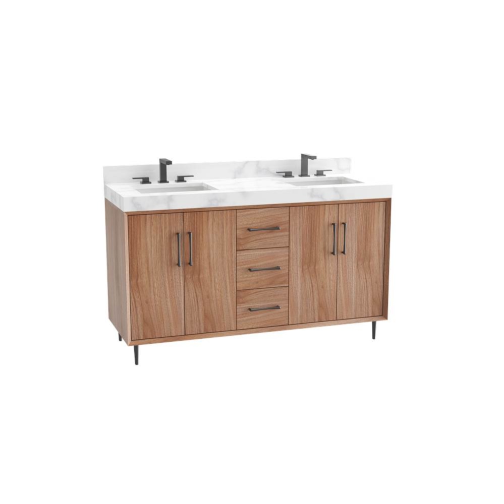 Homage 60D'' Free Standing Vanity Cabinet in Natural Walnut/HW: Polished Chrome(PC)