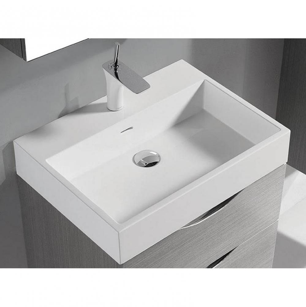 Madeli  Ceramic Basin CB-6120-110-WH Semi-recess Square Single Faucet Hole