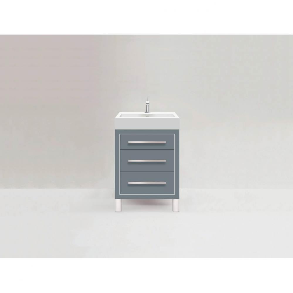 Estate 24''. Studio Grey, Free Standing Cabinet, Polished Chrome , Handles(X3)/C-Base(X1