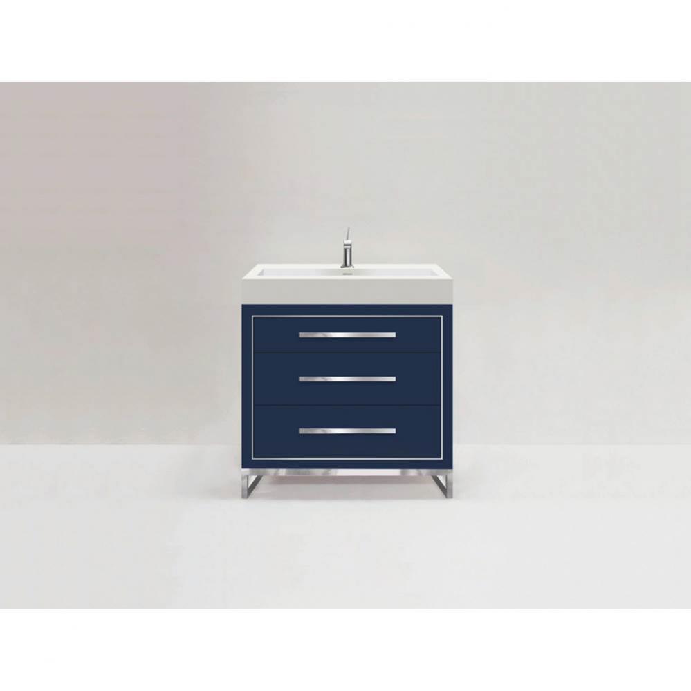 Estate 36''. Sapphire, Free Standing Cabinet, Polished Chrome, Handles(X3)/C-Base(X1)/In