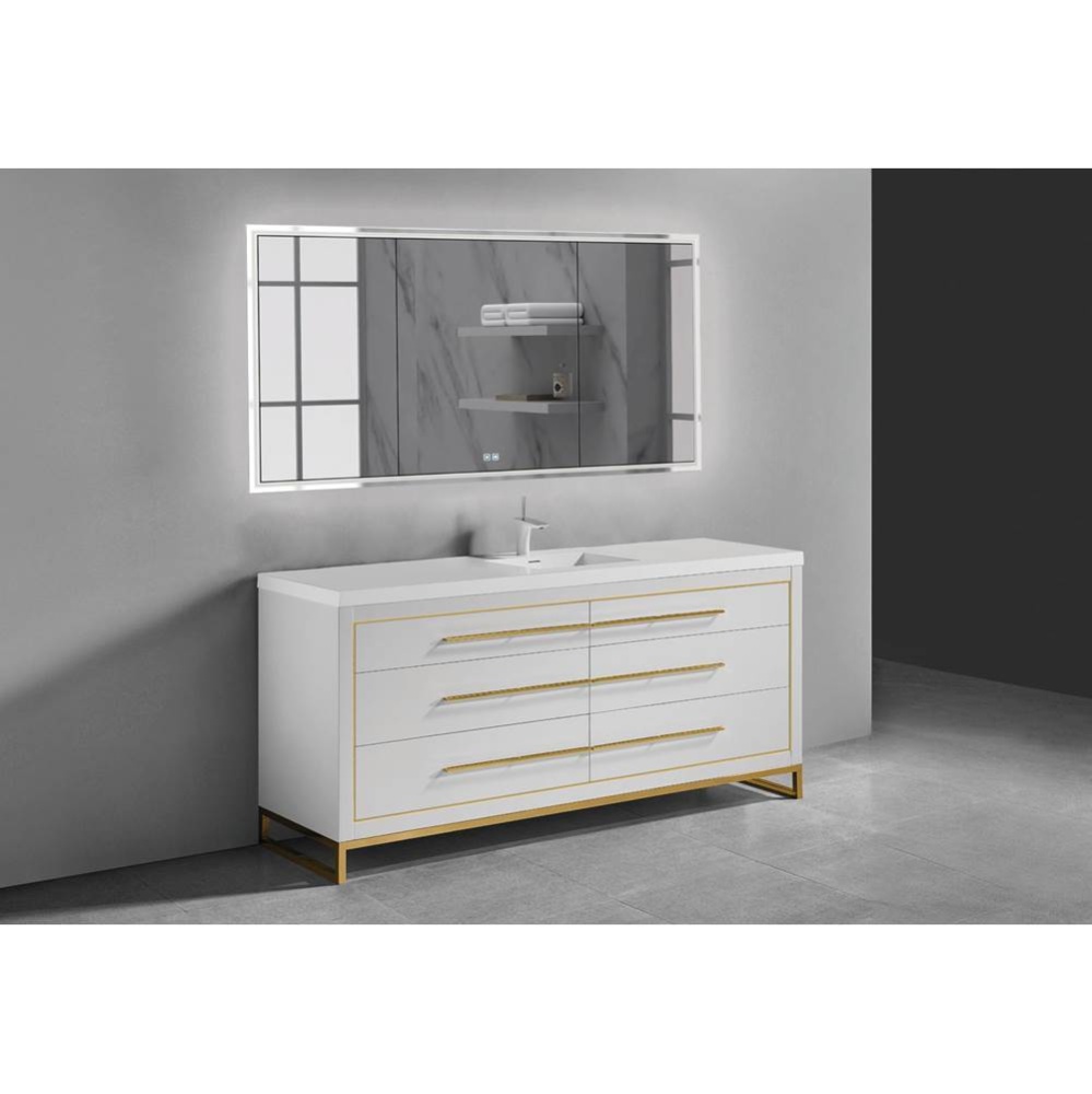 Estate 60C'' Free Standing Vanity Cabinet in White/HW: No handles - Feet in  Polished Ch