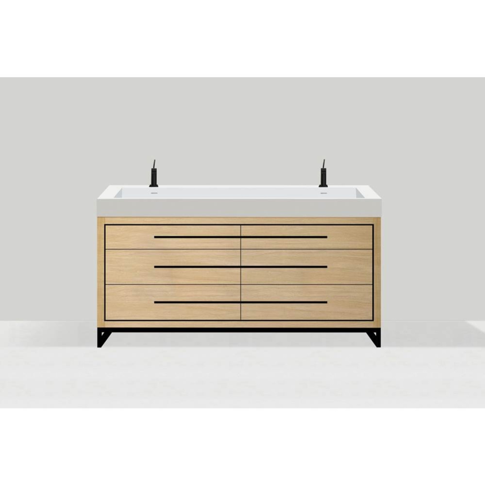 Estate 60D'' Free Standing Vanity Cabinet in Natural Oak/HW: No handles - Feet in  Polis
