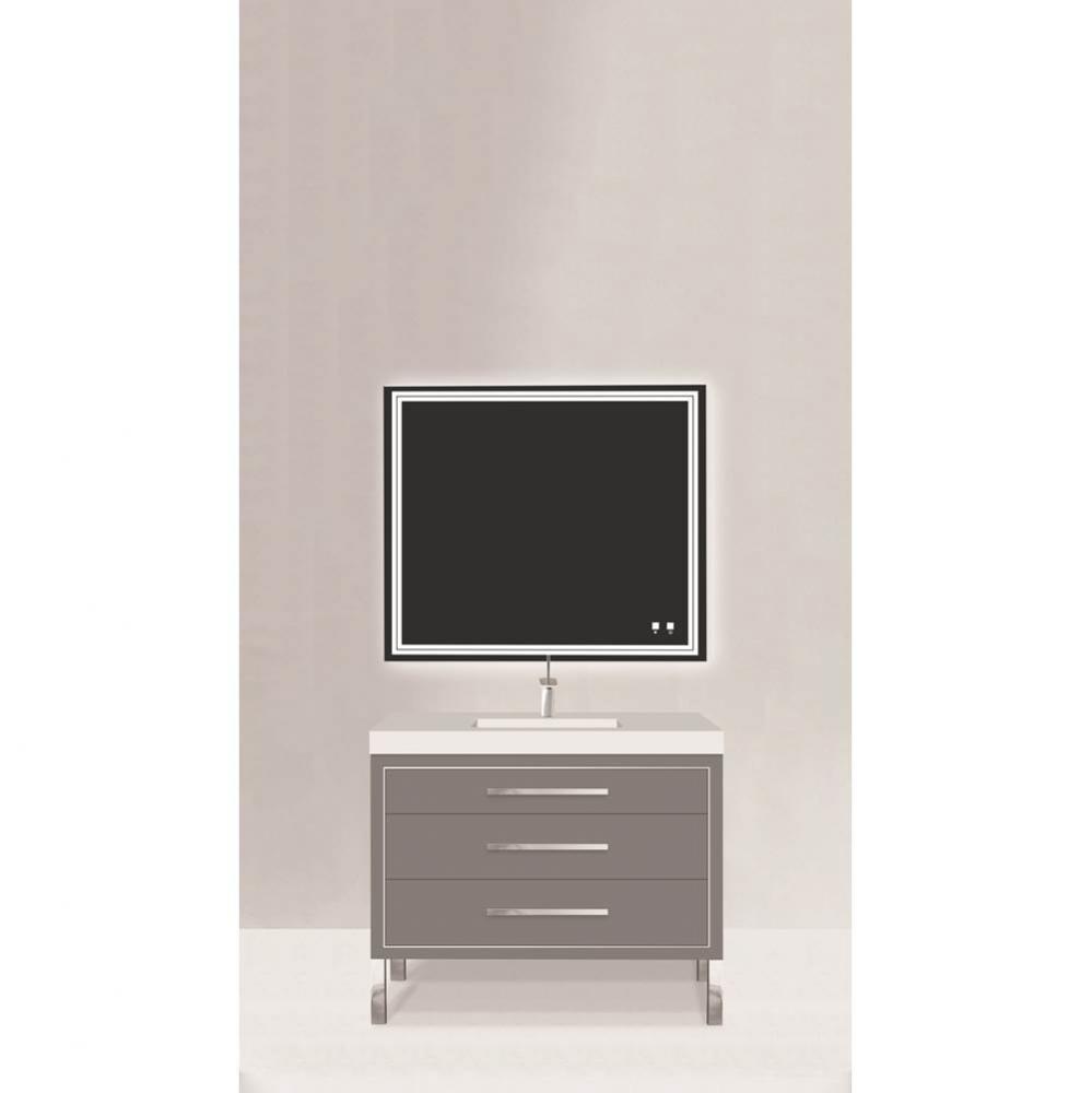 Estate 42''. Studio Grey, Free Standing Cabinet, Satin Brass, Handles(X3)/C-Base(X1)/Inl