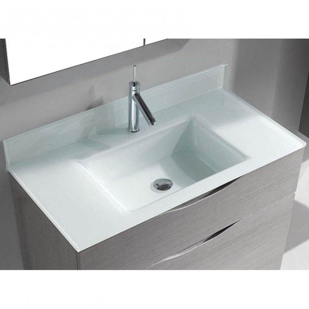 Madeli Tempered Glass Top/Basin,  36'' x 18'' x 3/4'', Winter White