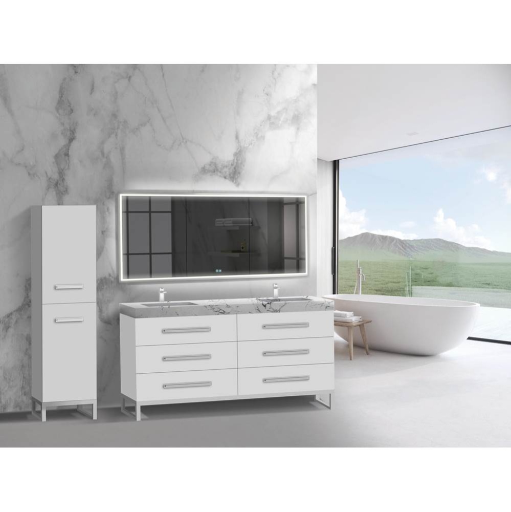 Icon 72D'' Free standing Vanity Cabinet in White/HW: Polished Chrome(PC)