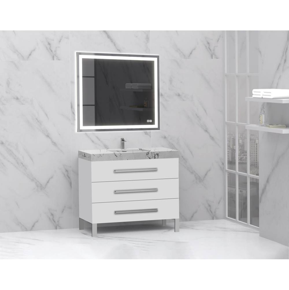 Icon 42'' Free standing Vanity Cabinet in White/HW: Polished Chrome(PC)