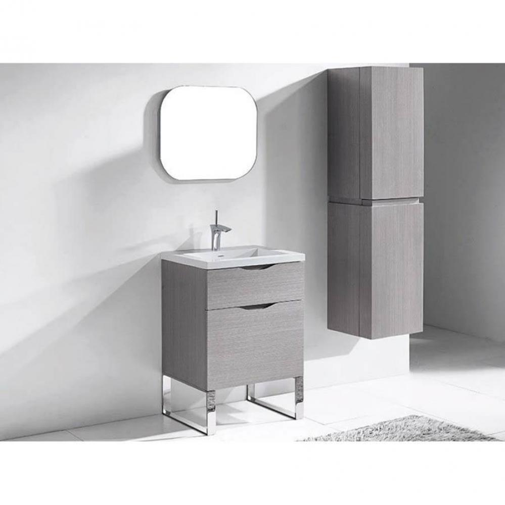 Milano 24''. Ash Grey, Free Standing Cabinet, Polished Chrome C-Base (X1), 23-5/8'&