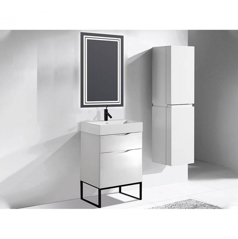 Milano 24''. White, Free Standing Cabinet, Matte Black L-Legs (X4), 23-5/8''X1