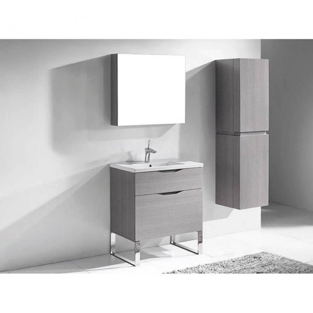 Milano 30''. Ash Grey, Free Standing Cabinet, Polished Chrome L-Legs (X4), 29-5/8'&