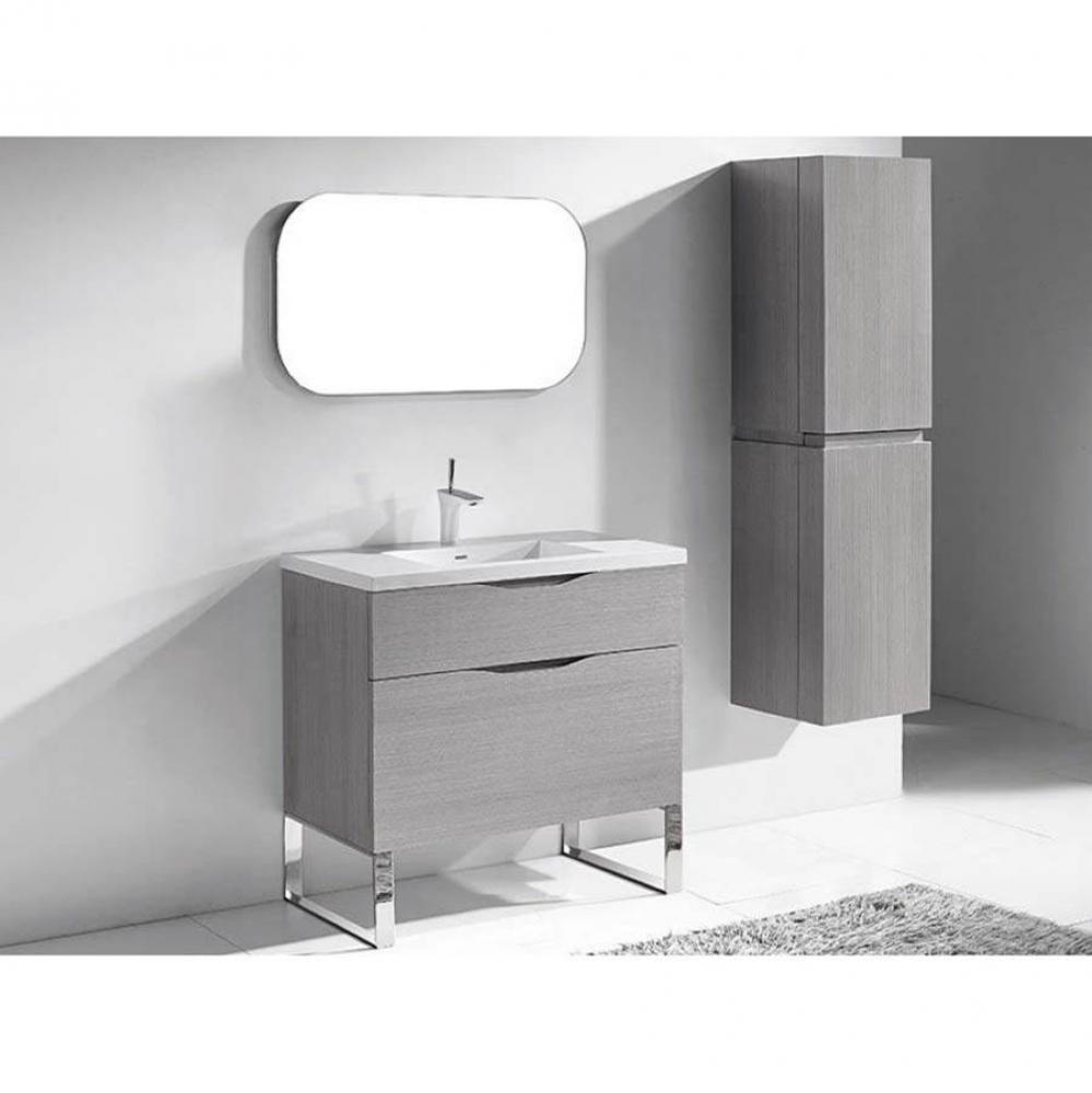 Milano 42''. Ash Grey, Free Standing Cabinet, Polished Chrome C-Base (X1), 41-5/8'&