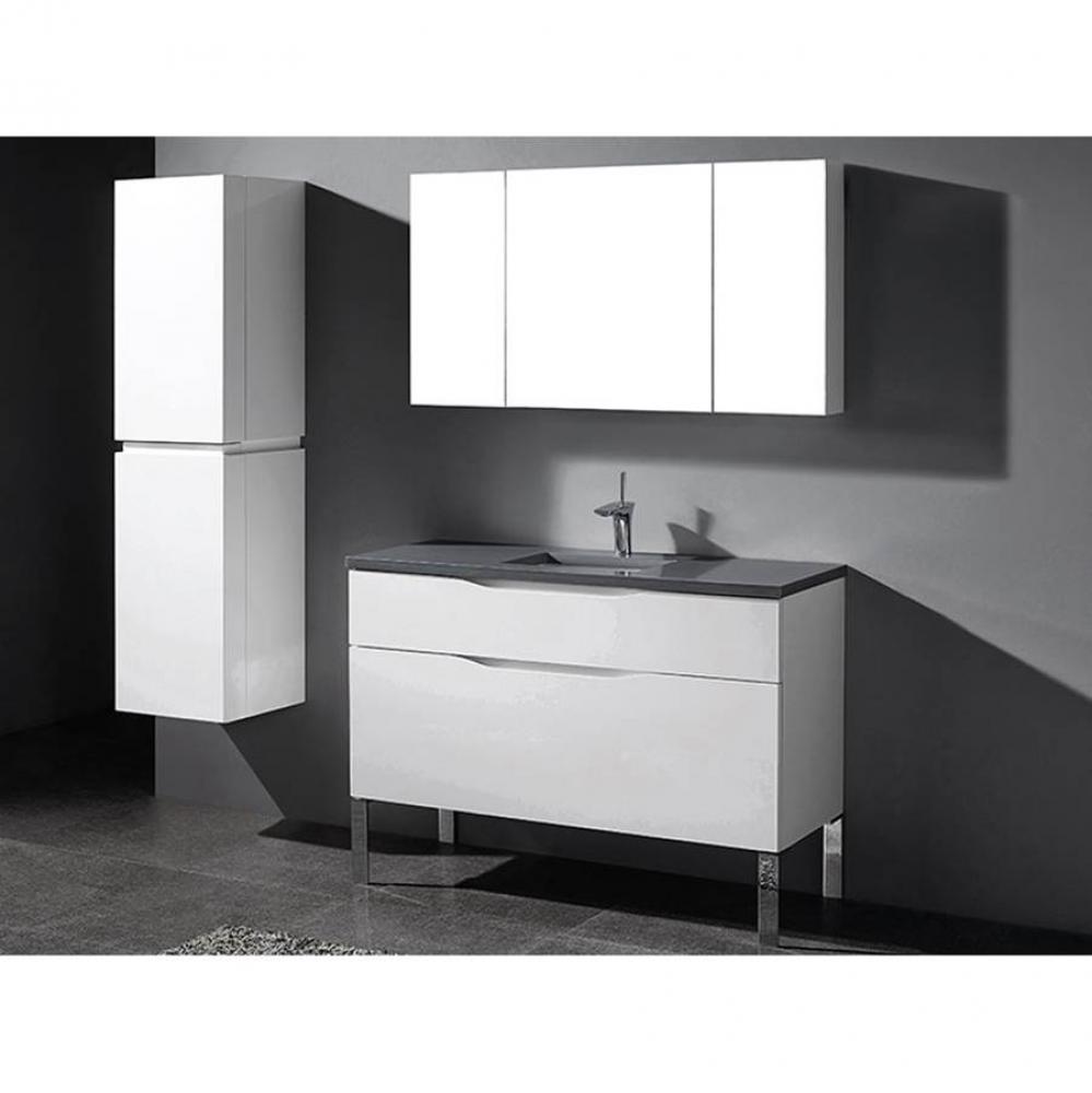 Milano 48''. White, Free Standing Cabinet. 1-Bowl, Satin Brass L-Legs (X4), 47-5/8'