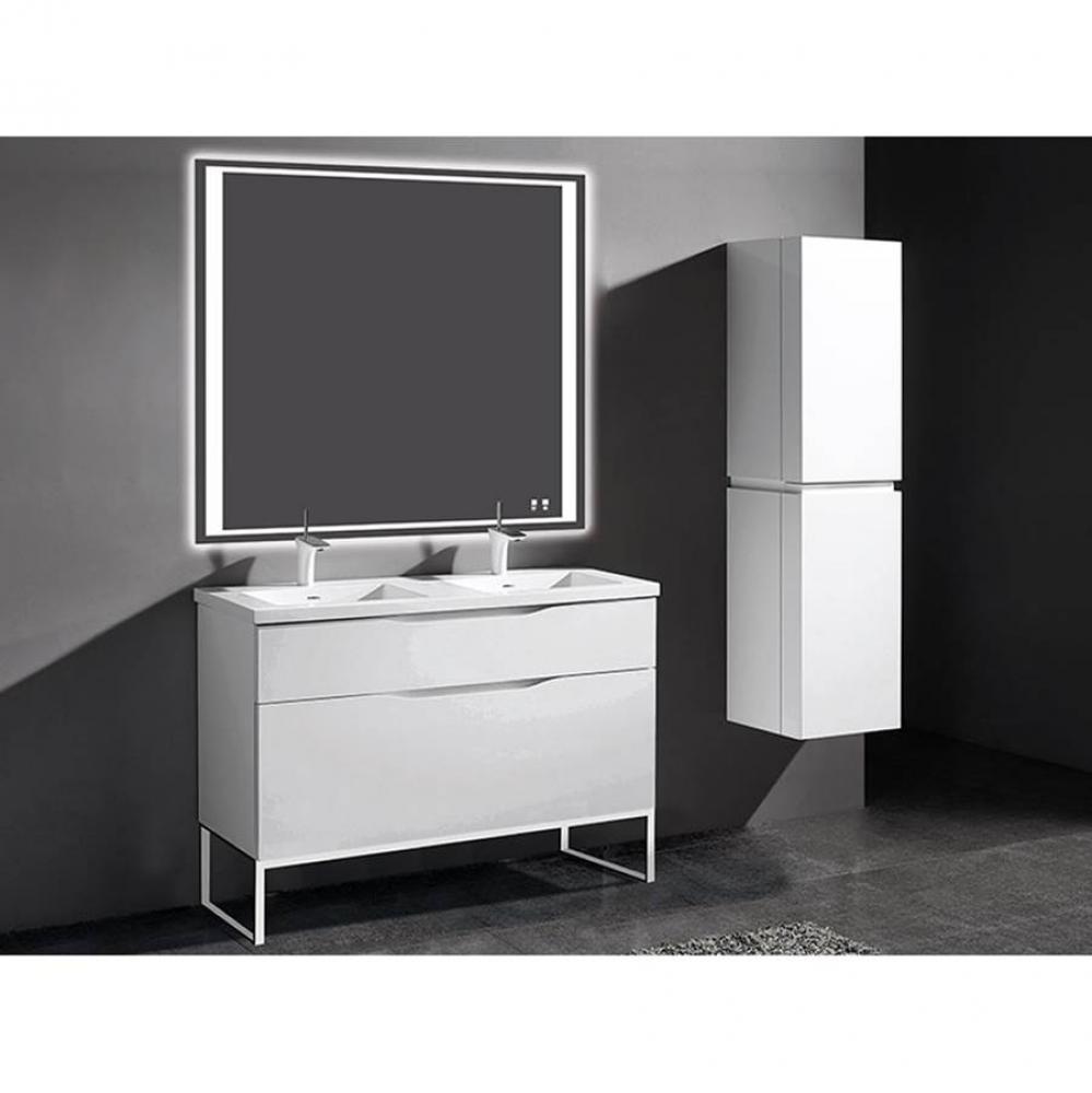 Milano 48''. White, Free Standing Cabinet. 2-Bowls, Brushed Nickel C-Base (X1), 47-5/8&a