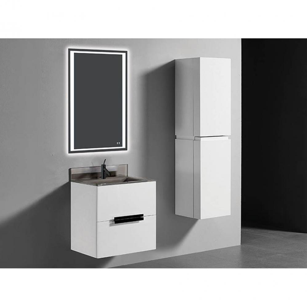 Urban 24''. White, Wall Hung Cabinet , Matte Black Handles (X2) , 23-5/8''X18&