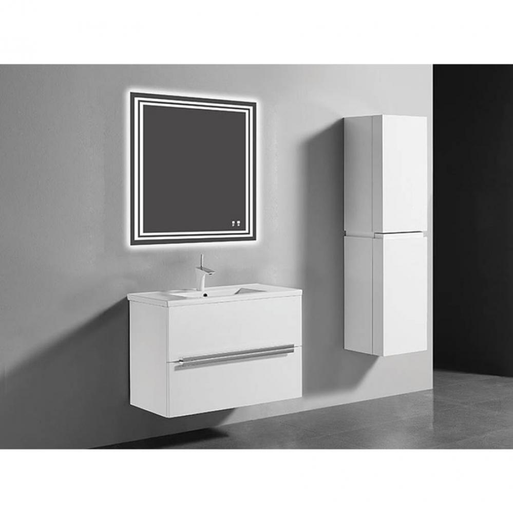 Urban 36''. White, Wall Hung Cabinet , Matte Black Handles (X2) , 35-5/8''X18&