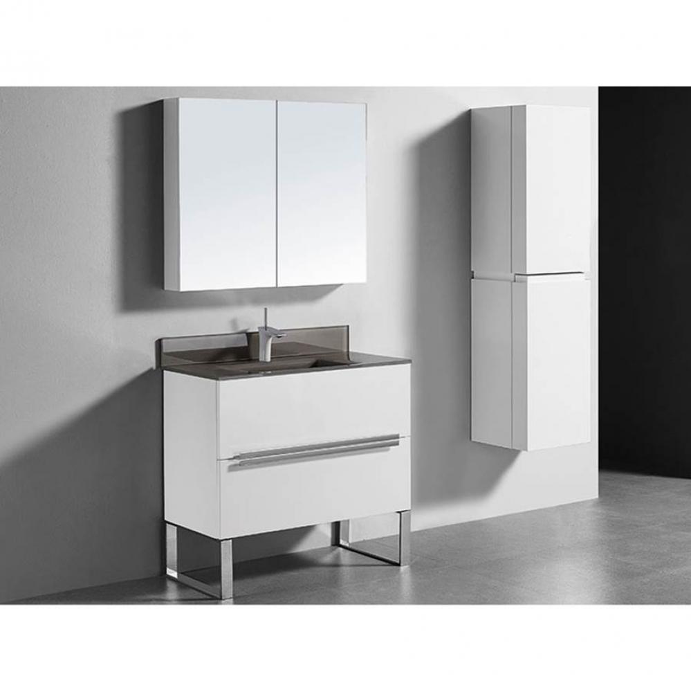 Soho 36''. White, Free Standing Cabinet, Brushed Nickel Handles (X2), C-Base (X1), 35-5/