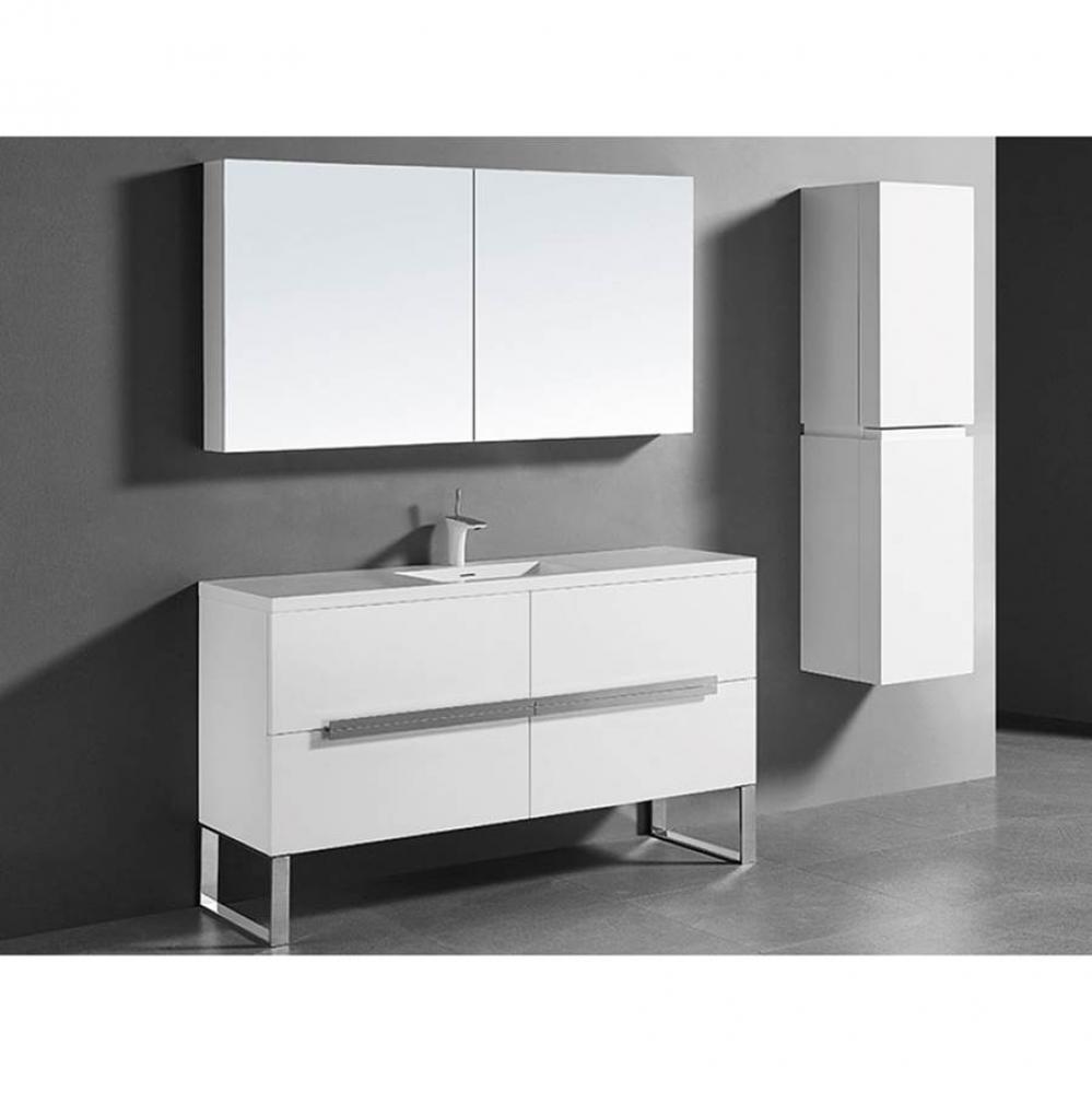 Soho 60''. White, Free Standing Cabinet.1-Bowl, Polished Chrome Handles (X4), L-Legs (X4