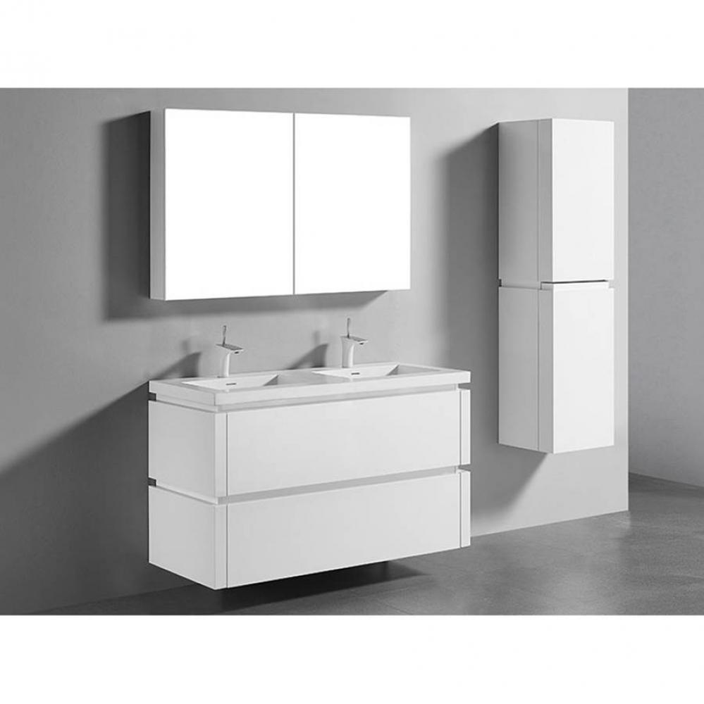 Cube 48''. White, Wall Hung Cabinet. 2-Bowls, 47-5/8'' X 22'' X 28&a