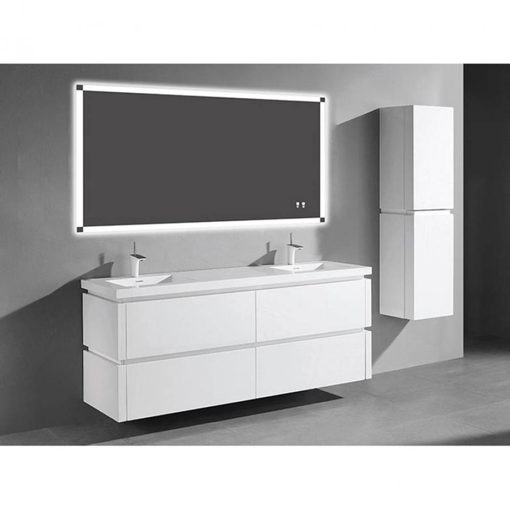 Cube 72''. White, Wall Hung Cabinet. 2-Bowls, 71-5/8'' X 22'' X 28&a
