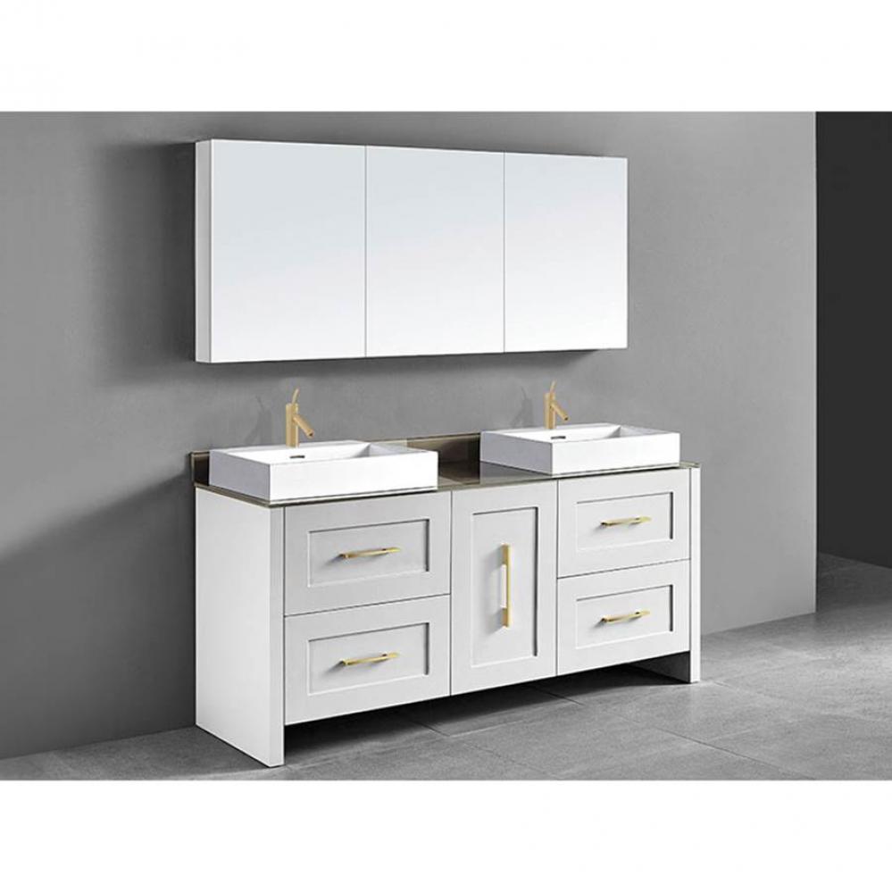 Retro 72''. White, Free Standing Cabinet.2-Bowls, Polished Nickel Handles (X5), 71-5/8&a
