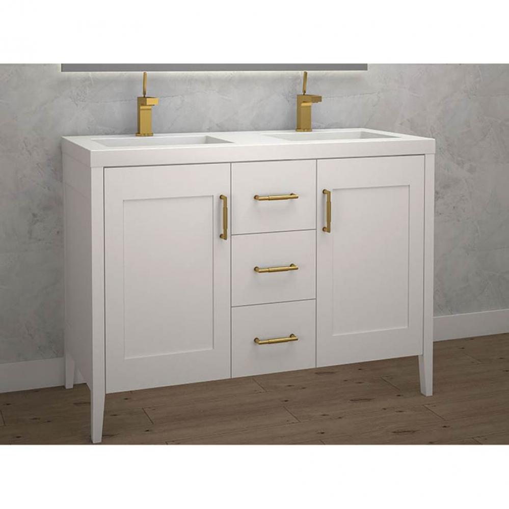 Encore 48''. White , Free Standing Cabinet.2-Bowls, Brushed Nickel Handles (X5), 47-5/8&