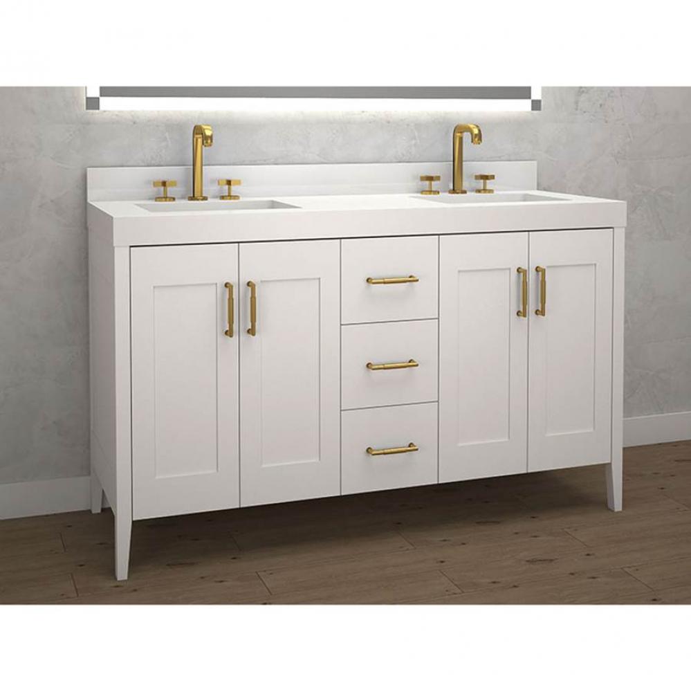 Encore 60''. White Free Standing Cabinet.2-Bowls Polished Chrome Handles (X7) 59-5/8&apo