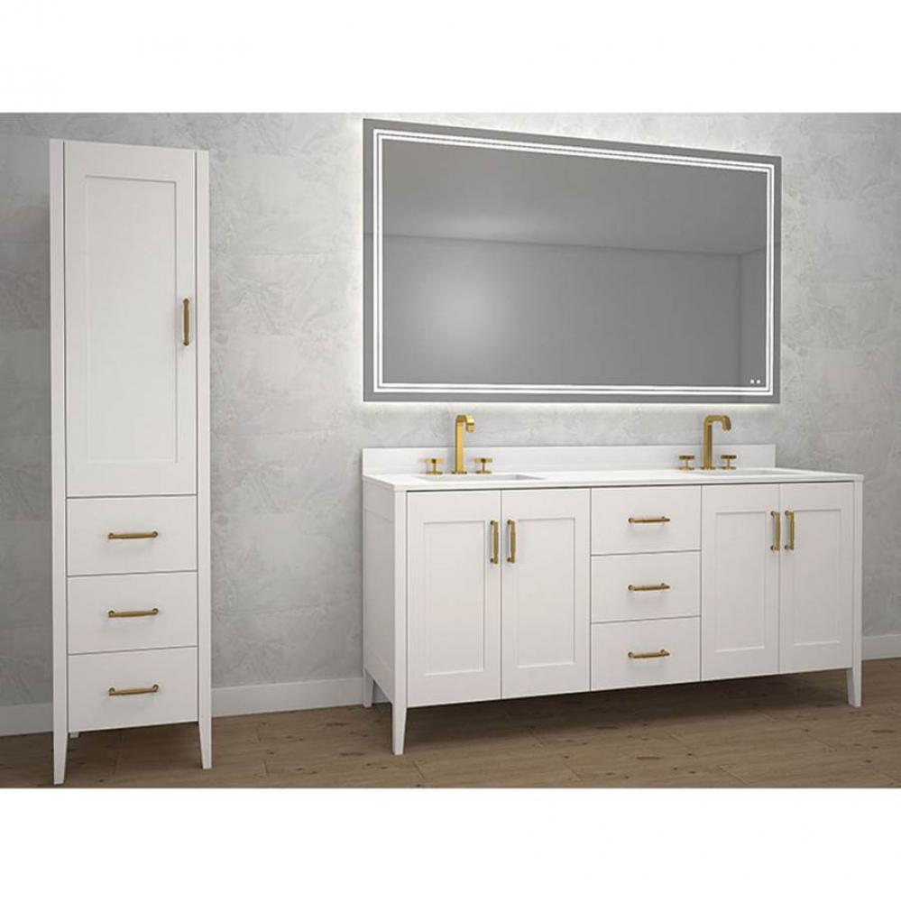 Encore 72''. White Free Standing Cabinet.2-Bowls Satin Brass Handles (X7) 71-5/8'&a