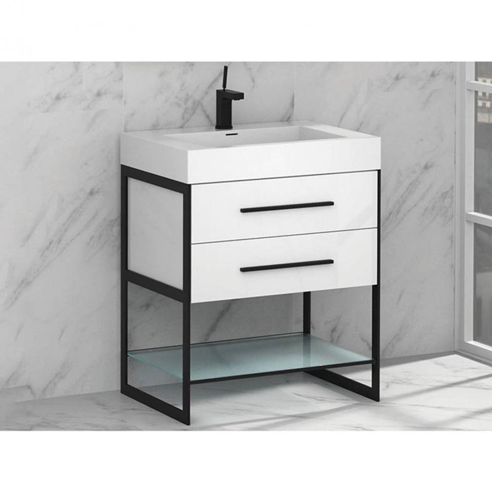 Silhouette 24''. White, Free Standing Cabinet, Polished Nickel H-Legs (X2) /, Handles (X