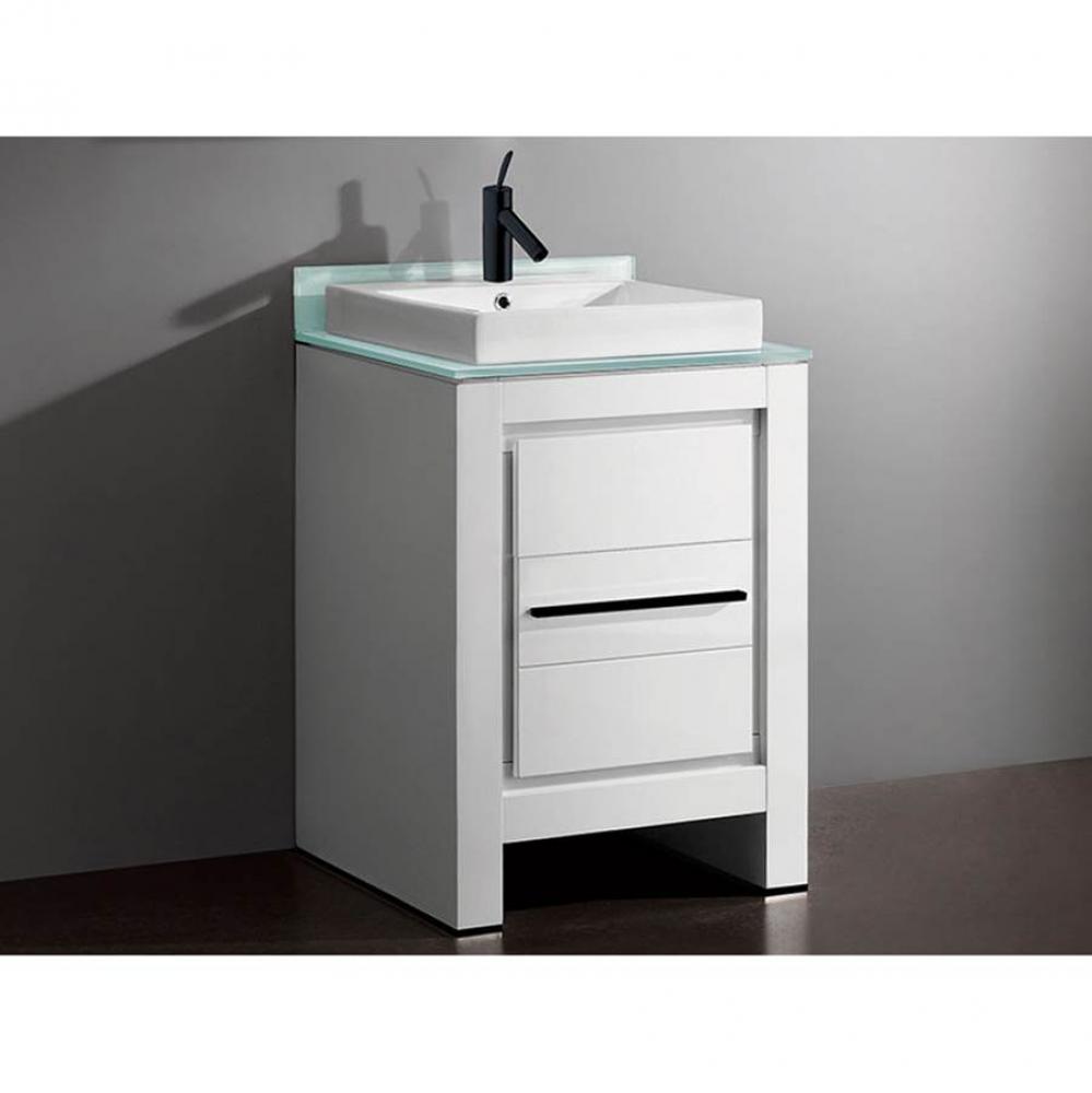 Vicenza 24''. White, Free Standing Cabinet, Polished Nickel, Handle(X1)/Leg Plates (X2),