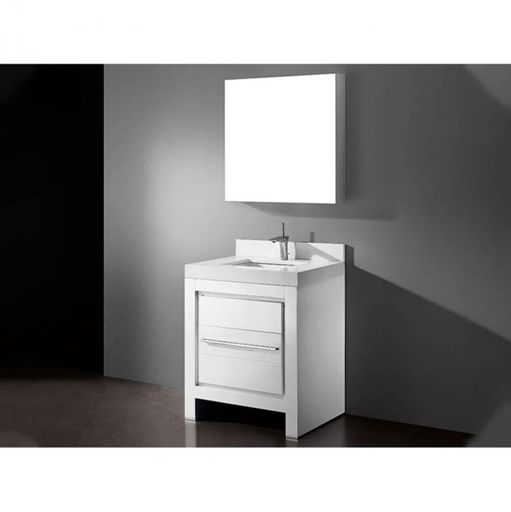Vicenza 30''. White, Free Standing Cabinet, Polished Nickel, Handle(X1)/Leg Plates (X2),
