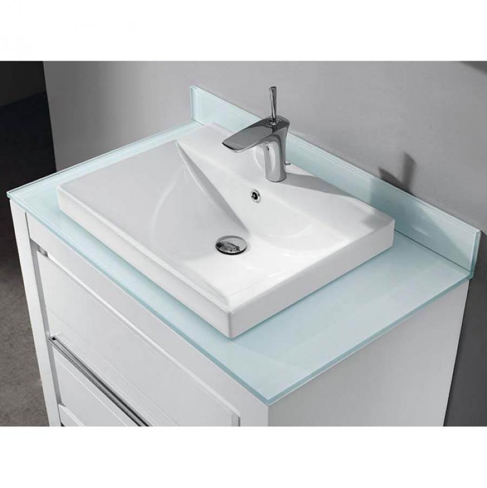 36''W Tempered Glass Top, Winter White, No Faucet Hole. W/Backsplash, 35-7/8''