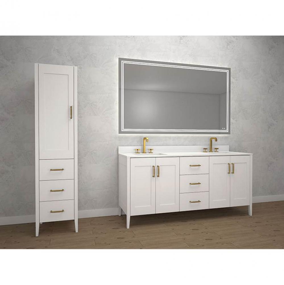 18''W Encore Linen Cabinet, White. Free Standing, Left Hinged Door, Polished Nickel Hand
