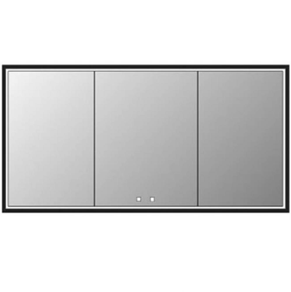 Illusion Lighted Mirrored Cabinet , 72X36''-24L/24L/24R-Recessed Mount, Matte Black Fram