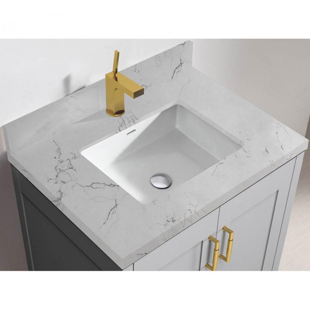 30''W X 3/4''H-Quartzstone Top, Silver Grey, Single Faucet Hole.No Backsplash,