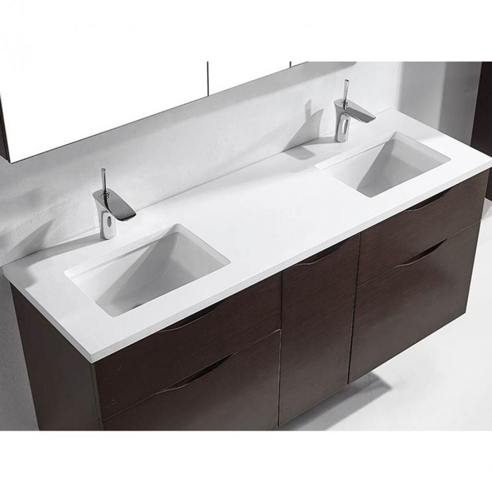 60''W X 3/4''H-Quartzstone Top, Silver Grey. 2-Basin Holes, 8'' Wide