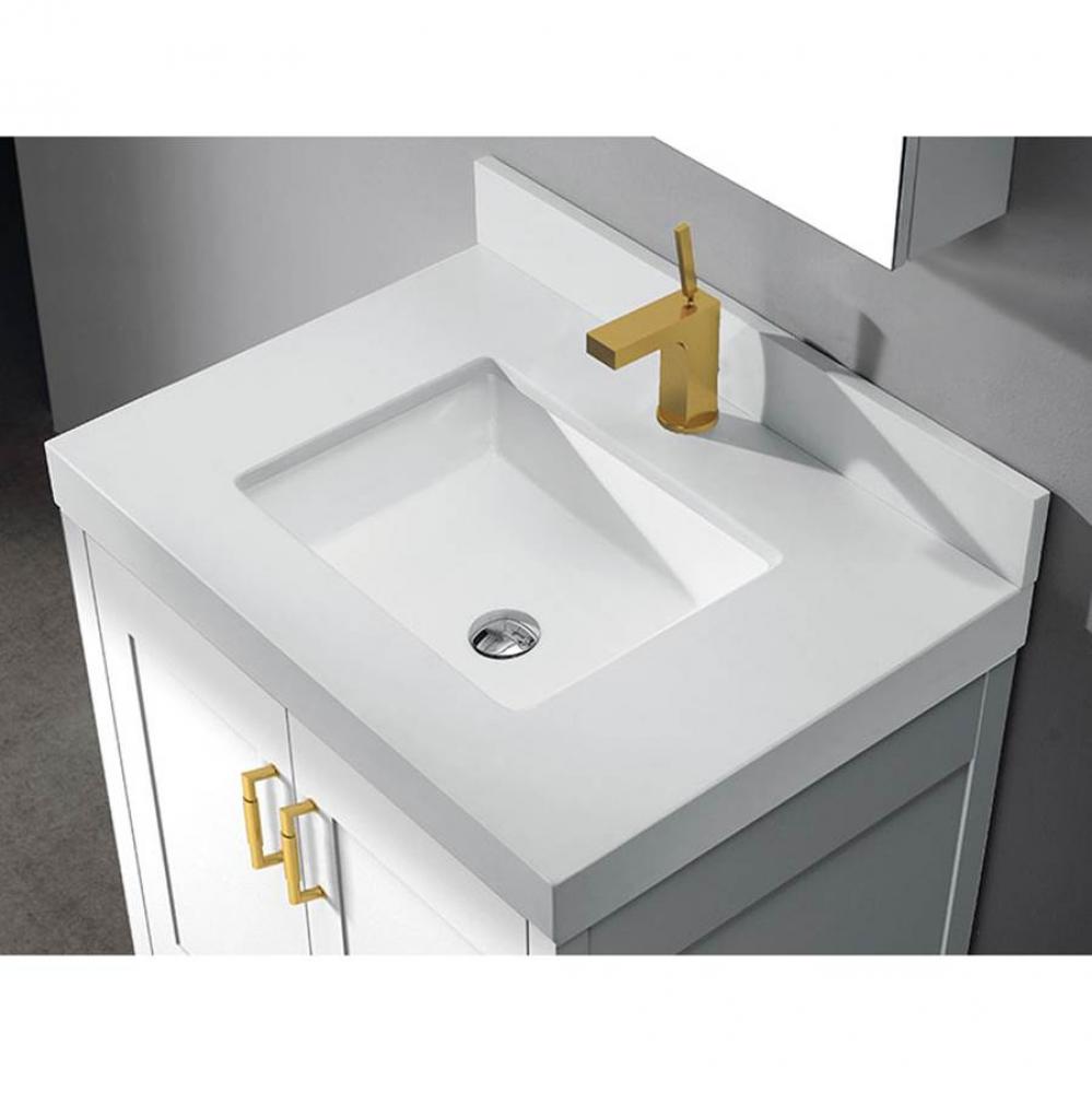 24''W X 3''H-Quartzstone Top, Silver Grey, Single Faucet Hole.W/Backsplash, 23