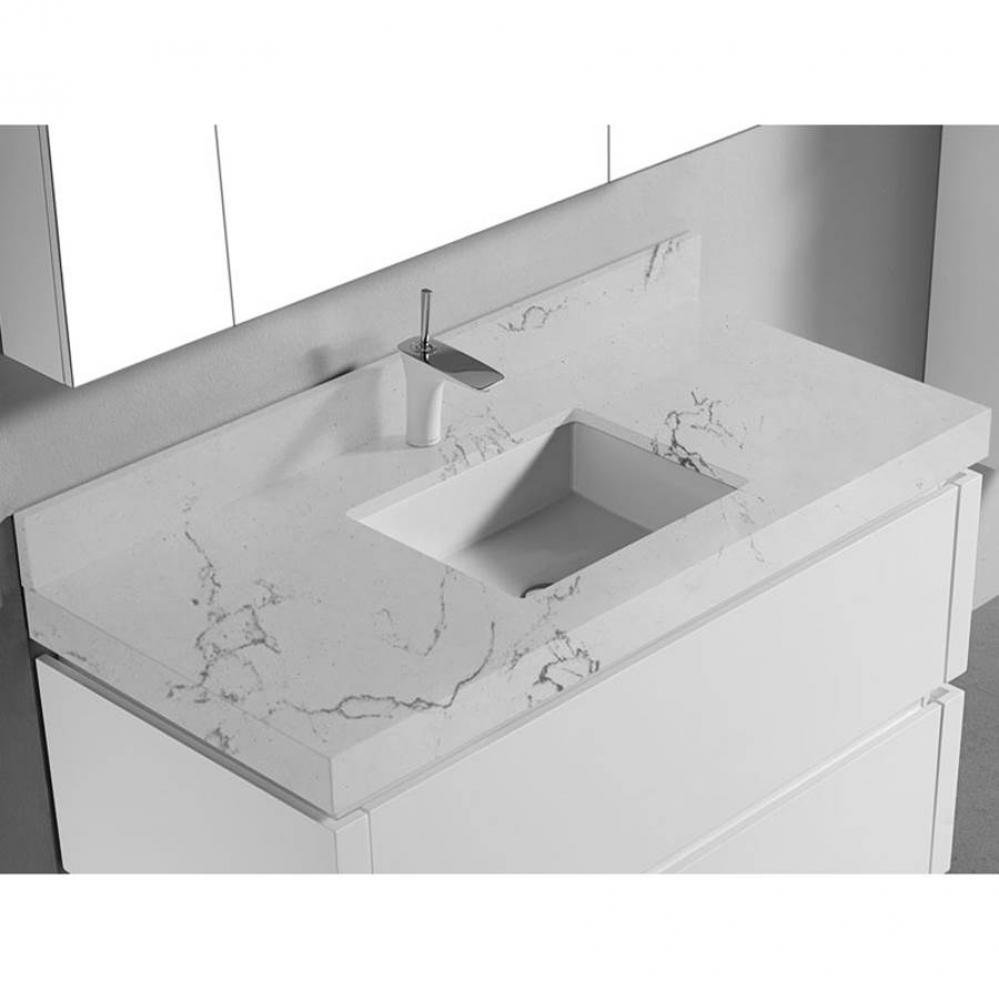 48''W X 3''H-Quartzstone Top, Silver Grey. 1-Basin Hole, 8'' Widespr