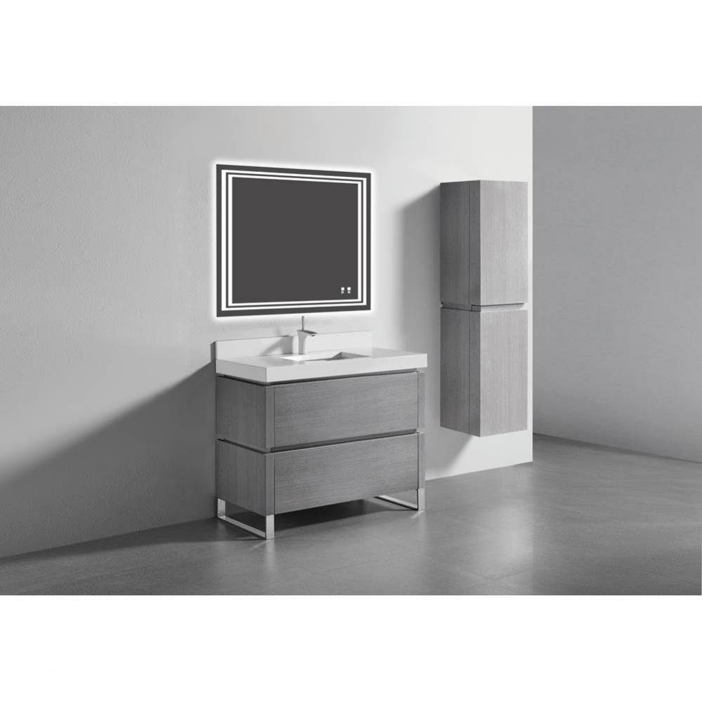 Metro 42''. Ash Grey, Free Standing Cabinet, Polished Chrome L-Legs (X4), 41-5/8'&a