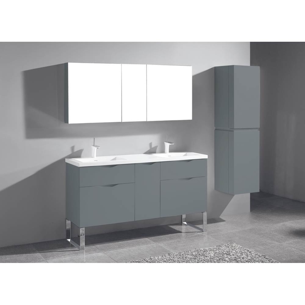 Milano 60D'' Free Standing Vanity Cabinet Studio Grey/HW: Polished Chrome(PC)