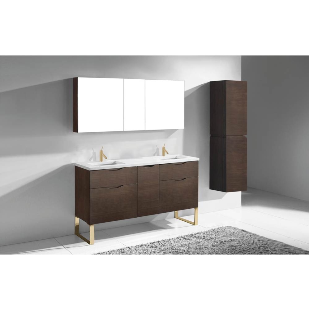 Milano 60D'' Free Standing Vanity Cabinet Walnut/HW: Polished Nickel(PN)