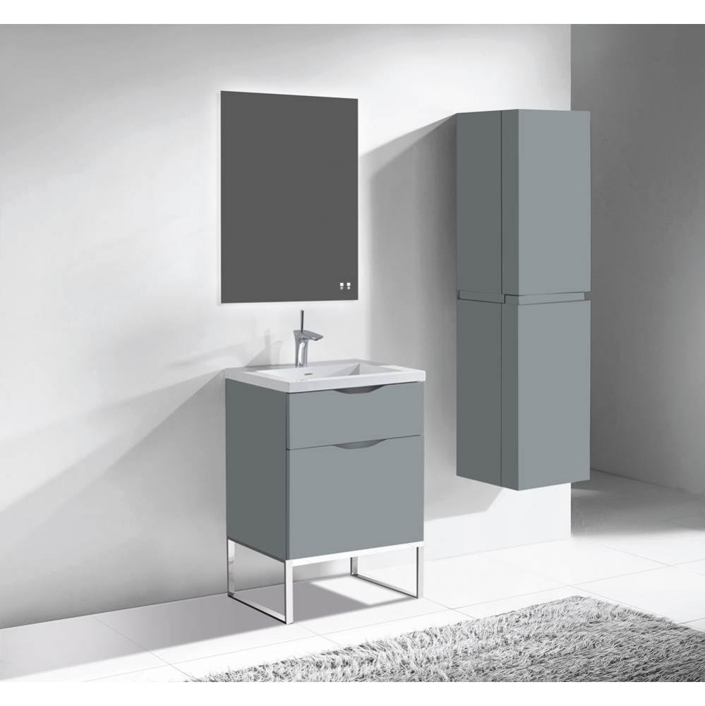 Milano 24''. Studio Grey, Free Standing Cabinet, Polished Chrome C-Base (X1), 23-5/8&apo