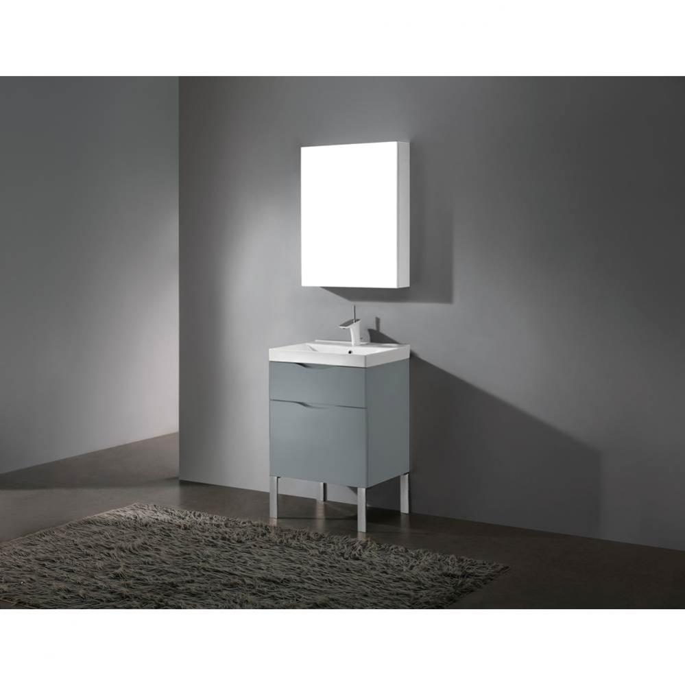 Milano 24''. Studio Grey, Free Standing Cabinet, Polished Chrome L-Legs (X4), 23-5/8&apo