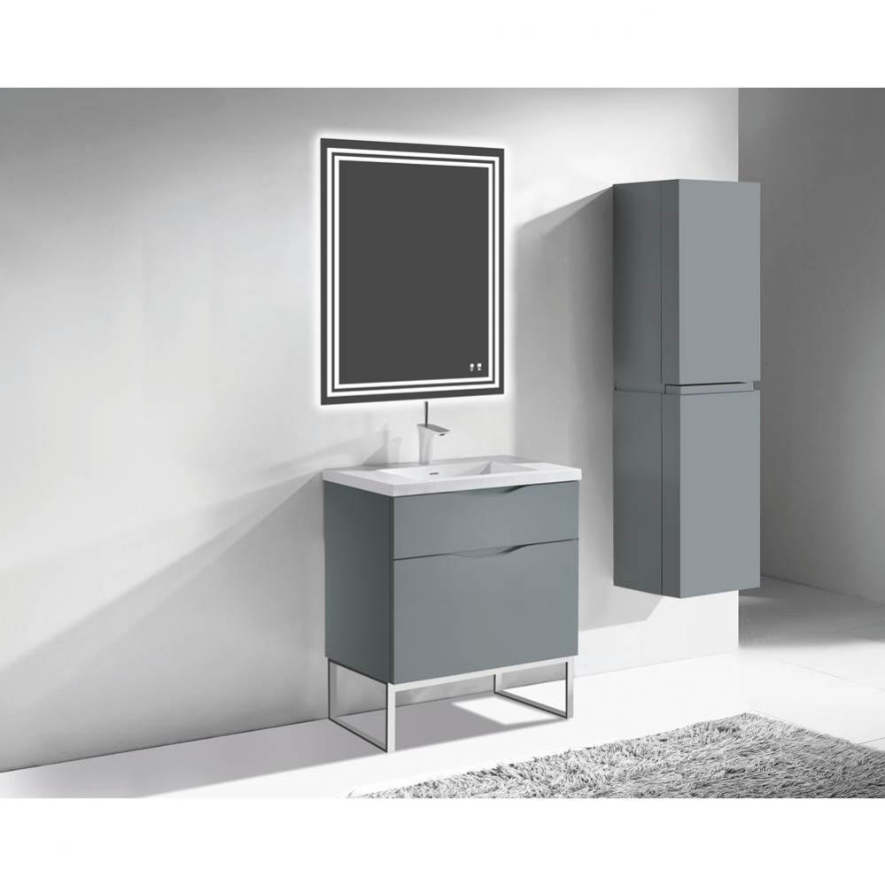 Milano 30''. Studio Grey, Free Standing Cabinet, Polished Chrome S-Legs (X2), 29-5/8&apo