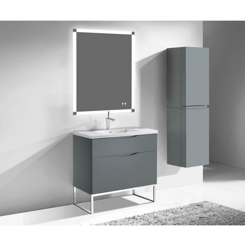 Milano 42''. Studio Grey, Free Standing Cabinet, Polished Chrome L-Legs (X4), 41-5/8&apo