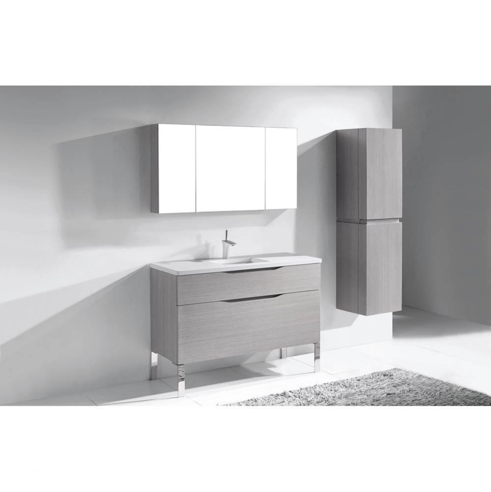 Milano 48''. Ash Grey, Free Standing Cabinet. 1-Bowl, Polished Chrome S-Legs (X2), 47-5/