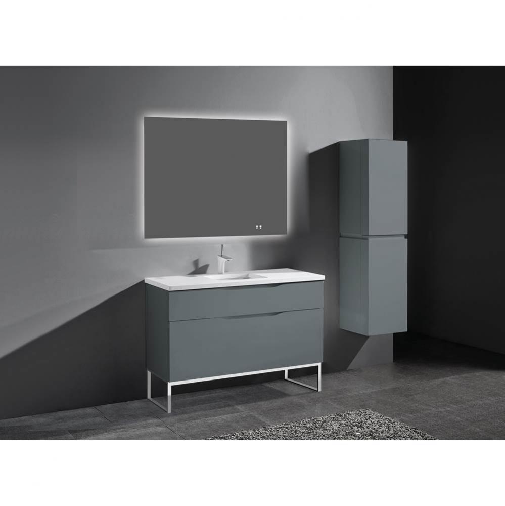 Milano 48''. Studio Grey, Free Standing Cabinet. 1-Bowl, Polished Chrome L-Legs (X4), 47